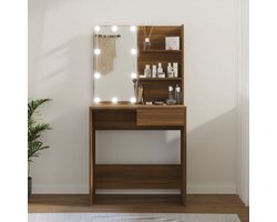 Kaptafel met spiegel en verlichting - Make up tafel - Make up - Toilettafel -Met lades - 74,5 x 40 x 141 cm - Bruineiken