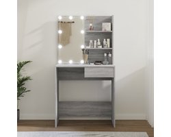 Kaptafel met spiegel en verlichting - Make up tafel - Make up - Toilettafel -Met lades - 74,5 x 40 x 141 cm - Grijs sonoma eiken