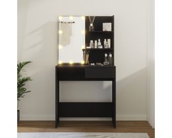 Kaptafel met spiegel en verlichting - Make up tafel - Make up - Toilettafel -Met lades - 74,5 x 40 x 141 cm - Zwart