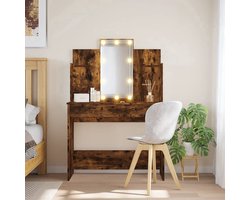 Kaptafel met spiegel en verlichting - Make up tafel - Make up - Toilettafel -Met lades - 96 cm x 40 cm x 142 cm - Gerookt eiken