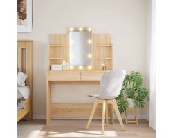 Kaptafel met spiegel en verlichting - Make up tafel - Make up - Toilettafel - Met lades - Eiken