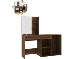 Kaptafel met spiegel en verlichting - Make up tafel - Make up - Toilettafel -Met lades - Kaptafels - Met kast - Bruin