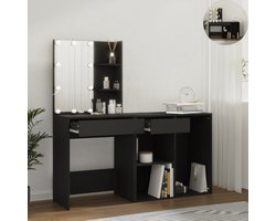 Kaptafel met spiegel en verlichting - Make up tafel - Make up - Toilettafel -Met lades - Kaptafels - Met kast - Zwart