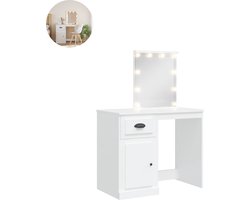 Kaptafel met spiegel en verlichting - Make up tafel - Make up - Toilettafel - Met lades - Wit