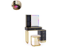 Kaptafel met spiegel en verlichting - Make up tafel - Make up - Toilettafel - Met lades - Zwart