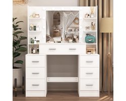 Kaptafel met Spiegel en Verlichting - Modern Design met Instelbare Helderheid en 7 Lades