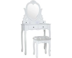 Kaptafel met spiegel & krukje - hartvormig - 74x40x143cm - wit