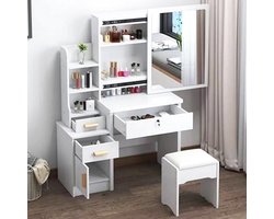 Kaptafel Met Spiegel - Make-up Bureau - Sieraden Opbergen - Touch Sensor Verlichting - 80 cm Breed - Geel