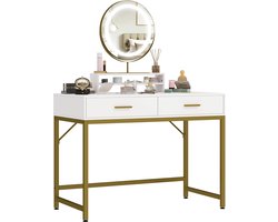 Kaptafel met spiegel - Make up tafel - Make up - Toilettafel - Met lades - Wit+Goud