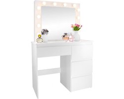Kaptafel - met verlichting en spiegel - 90x40x140 cm - wit