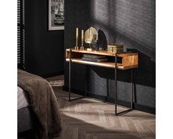 Kaptafel open vak Edge | massief acacia naturel | 110x35x78 cm | modern natuurlijk design | slaapkamer | make-uptafel met opbergruimte
