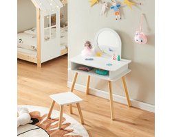 Kaptafel Ovanåker met krukje en spiegel voor kinderen naturel en wit [en.casa]