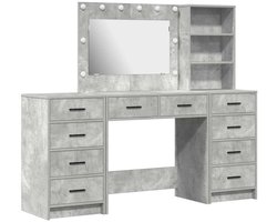 Kaptafel | Plafondtafel | Make-up tafel met spiegellichten 3 st Beton Grijs Bewerkt hout
