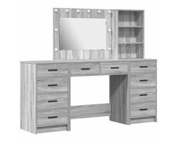 Kaptafel | Plafondtafel | Make-up tafel met spiegellichten 3 st Grijs Sonoma Bewerkt hout