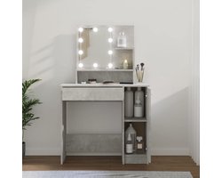 Kaptafel Set - Make-up Tafel Meisjes - Slaapkamer Inrichting - Geïntegreerde LED Verlichting - 86x35x136 cm - Beton Grijs