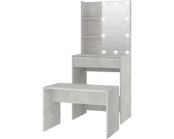Kaptafel Set - Make-up Tafel - Snel Klaarmaken - Geïntegreerde LED Verlichting - 60 cm Breed - Betongrijs