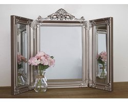 Kaptafel spiegel - Drievoudige spiegel - Make-up aanbrengen - Vrijstaand ontwerp - H55cm x L36cm - Antiek zilver