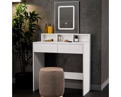 Kaptafel - spiegel met LED 3 standen - make up tafel - cosmeticatafel - modern - instelbare lichtsterkte - wit