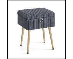 Kaptafel Stoel – Opbergkruk – Make-up Kruk – Gestoffeerd – Met Metalen Poten – Verstelbare Voeten – Comfortabel en Multifunctioneel