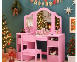 Kaptafel van massief acaciahout met spiegel – Moderne kaptafel en make-uptafel met 2 lades + verborgen opbergvak – Slaapkamer- en kleedkamermeubels in natuurlijk bruin 112×45×76 cm HomeByNicole