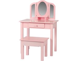 Kaptafel visagie make up meisje opmaaktafel kinderkamer met spiegels en krukje roze