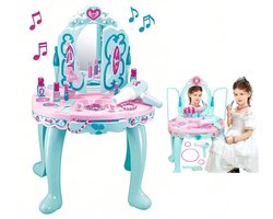 Kaptafel voor kinderen met drie spiegel - kinder kaptafel met verlichting en muziek - make up tafel voor kind-Inclusief haardroger, sieraden, Accessoireseren - make up speelgoed