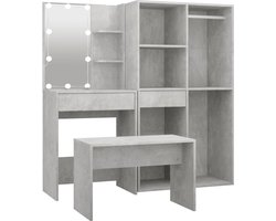 Kaptafelset | Make-up tafel | Cosmetica tafel met LED's bewerkt hout betongrijs