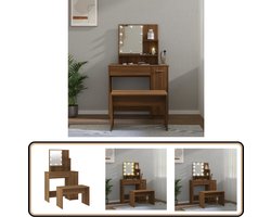 Kaptafelset met LED-verlichting - Bruineiken Kaptafel - Make-up Tafel - Dressing Table - Led Verlichting - Bruine Eiken
