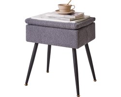 Kaptafelstoel – Grijze faux teddybont poef met opbergruimte en metalen poten, Ottomaanse kruk voor woonkamer en slaapkamer