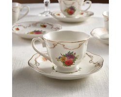 Karaca Antique - Espresso & Turkse Koffiekopjes met Schotels – 12-delig – 6 Personen – 80 ml – Bone China – Multicolor