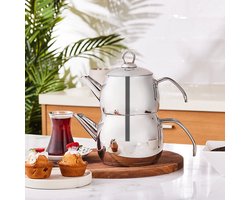 Karaca Belinay RVS Theepot Set - Metalen Turkse theepot set-Geschikt voor alle warmte bronnen-Stalen theepot
