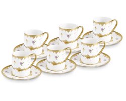 Karaca Bihter - Koffiekopjesset – 6 Personen – 90 ml – Turkse Koffiekopjes – Luxe Porseleinen Espresso- en Mokkaset