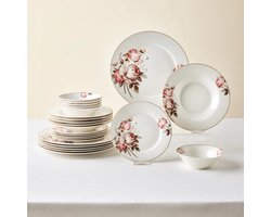 Karaca Bone China Rosie - 24-delige Serviesset – 6 Personen – Bone China Porselein – Multicolor – Luxe Servies