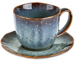 Karaca Bryggen 12-delige Theekop en Schotel Set voor 6 Personen – 250 ml – Reactive Glaze – Keramiek – Multicolor – Vaatwasserbestendig