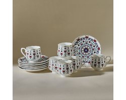 Karaca Ebruli Turkse Koffiekopjes Set – 6 Personen – 100 ml – Porselein Servies – Incl. Schotels