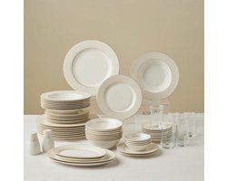 Karaca Elegance Alessa - 60-Delige Serviesset en Serveerset voor 8 Personen – Wit/Goud – Luxe New Bone Dinerservies