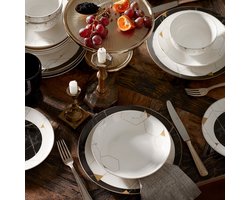 Karaca Gem Tafelservies voor 6 personen, bordenset 6 personen, porselein, dessertborden, soepkommen, serveerborden, eetborden
