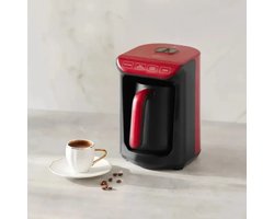 Karaca Hatır Koz – Turkse Koffiemachine met Roosterfunctie – Cherry Rood – voor 5 kopjes koffie met schuim