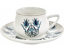 KARACA - Iznik - Koffieset - Koffieservies voor 6 personen, 90 ml, 6 espressokopjes en 6 schoteltjes, robuuste mok, traditionele Turkse koffiekopjes, cappuccino koffieset, porselein presentatie