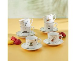 Karaca Little Prince Espresso & Turkse Koffiekopjes met Schotels – 12-delig – 6 Personen – 80 ml – Porselein – Wit Multicolor – Vaatwasserbestendig