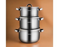 Karaca Magnus - XLarge Pannenset 6-delig – 18/10 RVS – 5,5L, 6,7L & 9,5L – Inductie Geschikt – Roestvrij Staal