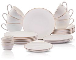 Karaca Marcelo 26-delige Ontbijtset voor 6 Personen – Wit met Goud – New Generation Bone