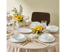 Karaca Meridian - 55-Delig Servies – 12 Persoons – Fine Bone Serviesset – Goud – Dinerborden Dessertborden Kommen