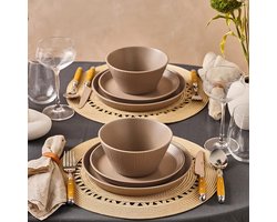 Karaca Mirum Stoneware - Serviesset Bruin – 12 Delig – 4 Personen – Aardewerk Dinerset – Vaatwasserbestendig