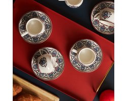 Karaca Nakkaş 6lı Nakkash Turkse Koffie Kopjes Set Voor 6 Personen, 12 TLG, 90 ml, 6X Espresso Kopje en 6X Schotel, Mokka Kopjes, Porselein Espresso Kopjes Set, Koffie Kopjes met Schotel-Espresso Set