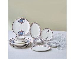 Karaca Nakkas - New Bone Ontbijtset/Serveerset 26-delig - 6 Personen - Multicolor - Theekopjes, Schalen en Borden