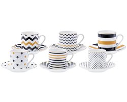 Karaca Nossa - Porseleinen Espresso & Turkse Koffiekopjes Set – 12-Delig – 6 Personen – 80 ml – Multicolor