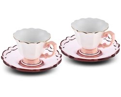 Karaca Samo - Koffiekopjesset – 2 stuks – 90 ml – Met Acryl Schoteltjes – Roze