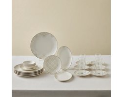 Karaca Siena Ontbijtset / Serviesset/ Serviesset - 26-Delig – Wit – Porselein – Dessertborden, Schalen & Serveerschalen