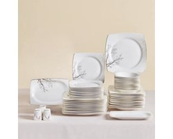Karaca Square Autumn - 53-Delige Serviesset voor 12 Personen – Wit/Multicolor – Luxe New Bone Dinerservies